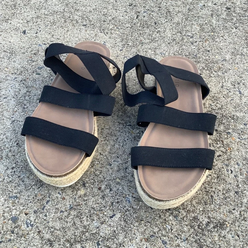 Torrid Black Multi Strap Elastic‎ Espadrille Flatform Sandals Womens 9.5WW